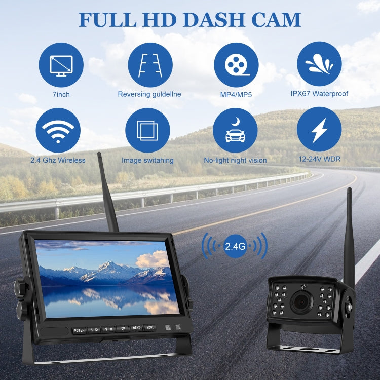 PZ710-W 7 inch Car Digital Wireless Rear-view Split-screen Monitor Dual Record - In Car by buy2fix | Online Shopping UK | buy2fix