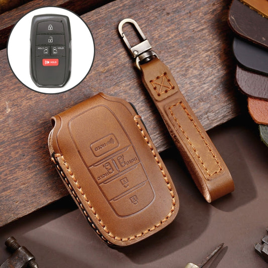 Hallmo Car Genuine Leather Key Protective Cover for Toyota Sienna 5-button (Brown) - In Car by buy2fix | Online Shopping UK | buy2fix
