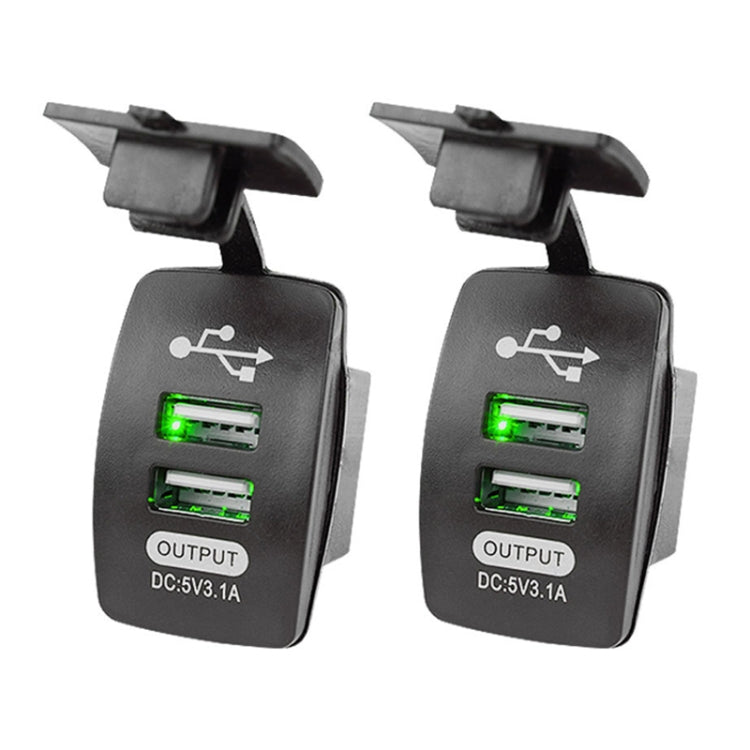 2 PCS Switch Type Dual USB 3.1A Car Charger 12-24V (Green Light) - In Car by buy2fix | Online Shopping UK | buy2fix