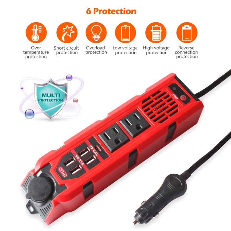 12V to 110V 200W Car Correction Sine Wave Inverter, US Plug - In Car by buy2fix | Online Shopping UK | buy2fix