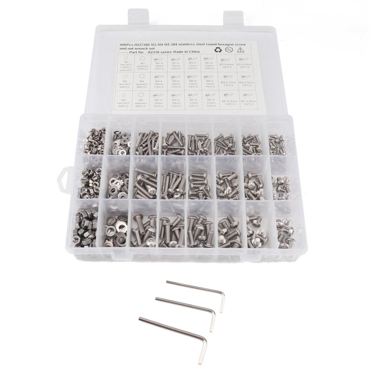 900 PCS 304 Stainless Steel Screws and Nuts Hex Socket Head Cap Screws Gasket Wrench Assortment Set Kit - In Car by buy2fix | Online Shopping UK | buy2fix