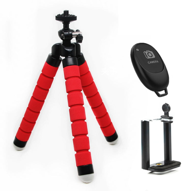 Mini Octopus Flexible Foam Tripod Holder with Phone Clamp & Remote Control (Red) - Consumer Electronics by buy2fix | Online Shopping UK | buy2fix