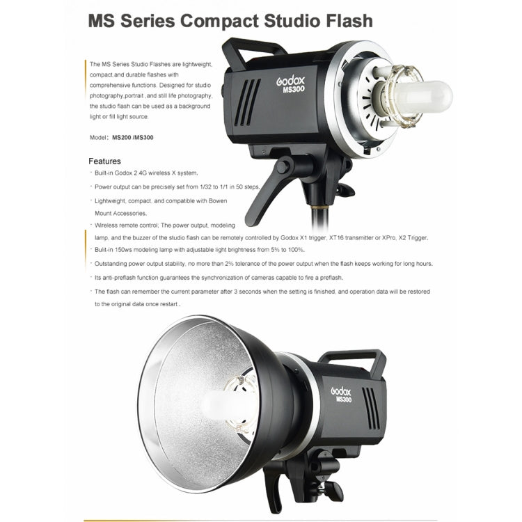 Godox MS300 Studio Flash Light 300Ws Bowens Mount Studio Speedlight(EU Plug) - Camera Accessories by Godox | Online Shopping UK | buy2fix