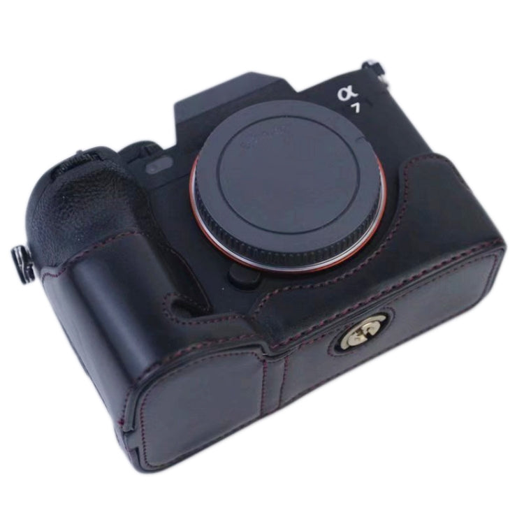 1/4 inch Thread PU Leather Camera Half Case Base for Sony A7 IV (Black) - Camera Accessories by buy2fix | Online Shopping UK | buy2fix