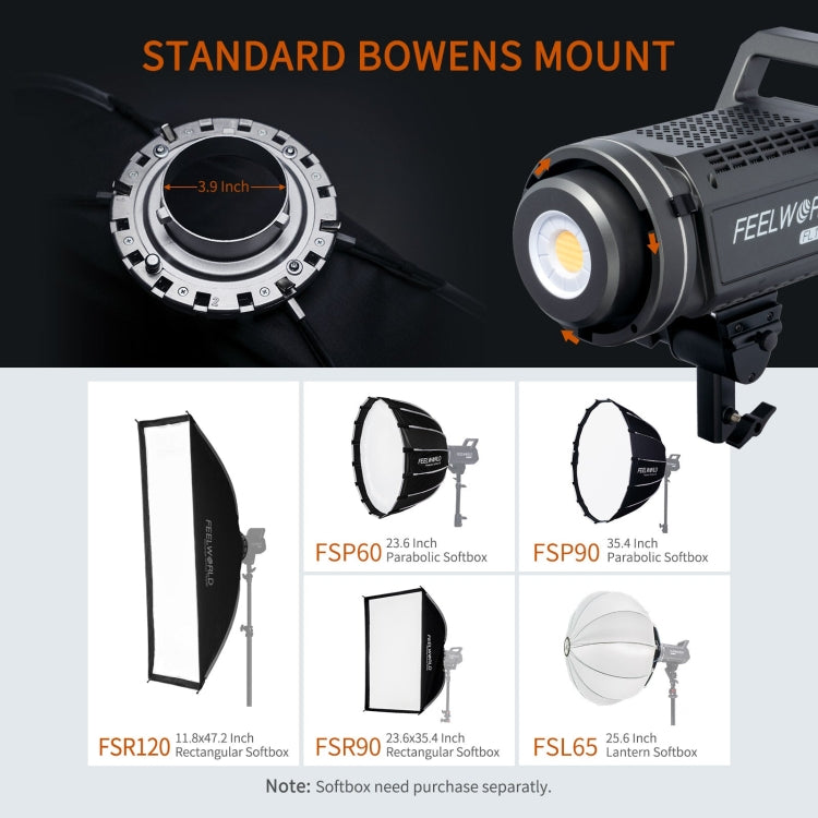 FEELWORLD FL125B 125W Bi-color Point Source Video Light, Bluetooth APP Control(UK Plug) - Shoe Mount Flashes by FEELWORLD | Online Shopping UK | buy2fix