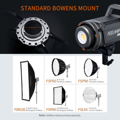 FEELWORLD FL225B 225W Bi-color Point Source Video Light, Bluetooth APP Control (AU Plug) - Shoe Mount Flashes by FEELWORLD | Online Shopping UK | buy2fix