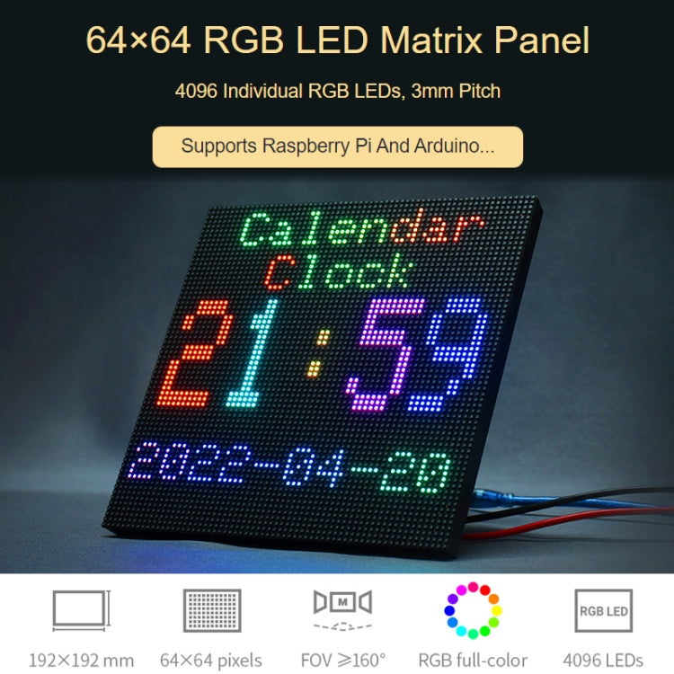 Waveshare RGB Full-Color LED Matrix Panel, 3mm Pitch, 64 x 64 Pixels, Adjustable Brightness - Other Accessories by WAVESHARE | Online Shopping UK | buy2fix