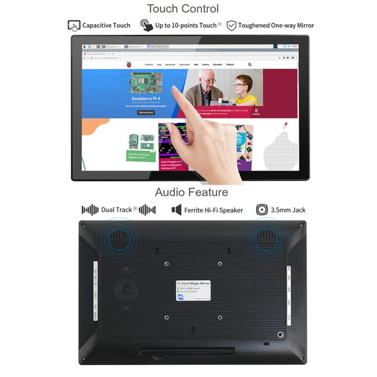 Waveshare 13.3 inch Magic Mirror, Voice Assistant, Touch Control(UK Plug) - Modules Expansions Accessories by WAVESHARE | Online Shopping UK | buy2fix