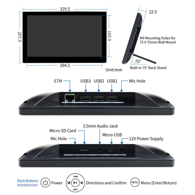 Waveshare 13.3 inch Mini-Computer Powered by Raspberry Pi 3A+, HD Touch Screen(UK Plug) - Modules Expansions Accessories by WAVESHARE | Online Shopping UK | buy2fix