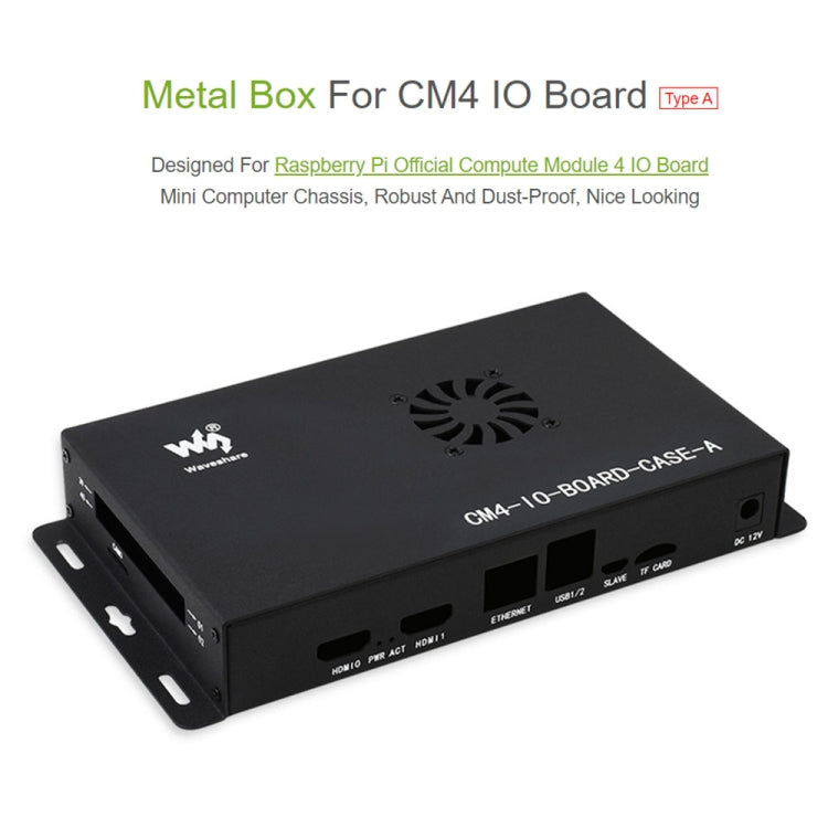 Waveshare Metal Box A for Raspberry Pi CM4 IO Board, with Cooling Fan - Consumer Electronics by WAVESHARE | Online Shopping UK | buy2fix