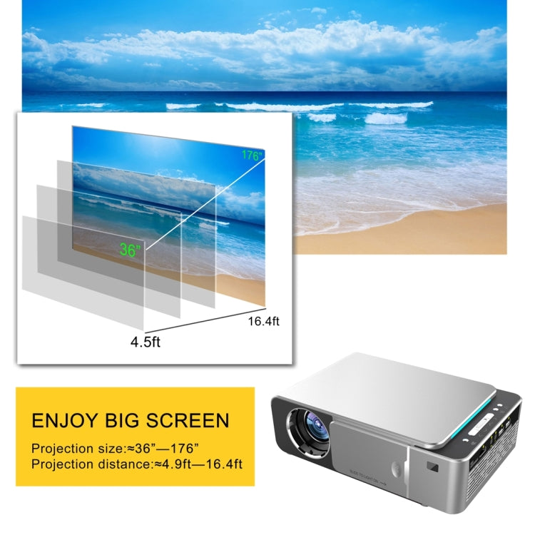 T6 2000ANSI Lumens Mini Theater Projector, Android 7.1 RK3128 Quad Core, 1GB+8GB, EU Plug(Silver) - Consumer Electronics by buy2fix | Online Shopping UK | buy2fix