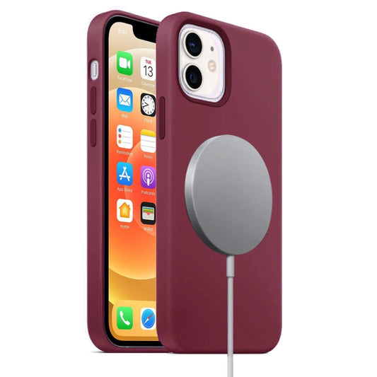 For iPhone 12 mini Magnetic Liquid Silicone Full Coverage Shockproof Magsafe Case with Magsafe Charging Magnet (Wine Red) - iPhone 12 mini Cases by buy2fix | Online Shopping UK | buy2fix