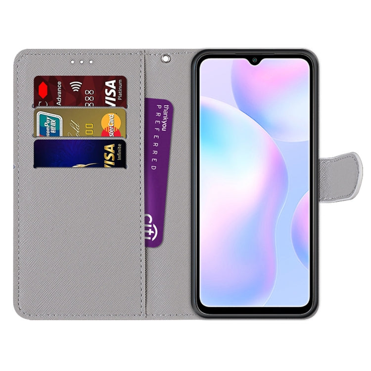 For Xiaomi Redmi 9A Coloured Drawing Cross Texture Horizontal Flip PU Leather Case with Holder & Card Slots & Wallet & Lanyard(Middle Finger White Cat) - Xiaomi Cases by buy2fix | Online Shopping UK | buy2fix