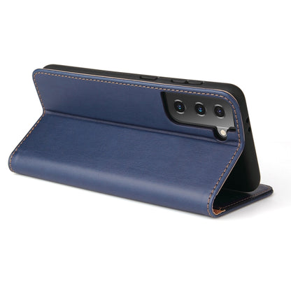 For Samsung Galaxy S21 5G Fierre Shann PU Genuine Leather Texture Horizontal Flip Leather Case with Holder & Card Slots & Wallet(Blue) - Galaxy S21 5G Cases by FIERRE SHANN | Online Shopping UK | buy2fix