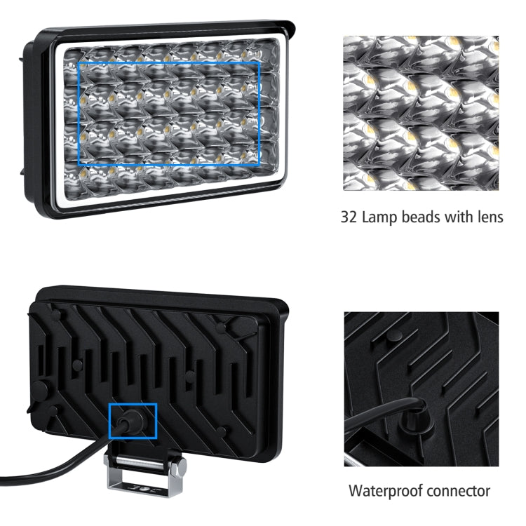 WUPP CS-1242A1 Car 4 inch Square 32LEDs Highlight Work Light Modified Front Bumper Lamp Spotlight - In Car by WUPP | Online Shopping UK | buy2fix