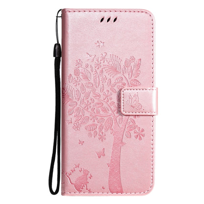 For Samsung Galaxy A32 5G Tree & Cat Pattern Pressed Printing Horizontal Flip PU Leather Case with Holder & Card Slots & Wallet & Lanyard(Rose gold) - Galaxy Phone Cases by imak | Online Shopping UK | buy2fix