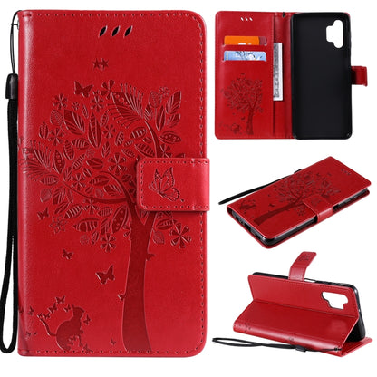 For Samsung Galaxy A32 5G Tree & Cat Pattern Pressed Printing Horizontal Flip PU Leather Case with Holder & Card Slots & Wallet & Lanyard(Red) - Galaxy Phone Cases by imak | Online Shopping UK | buy2fix