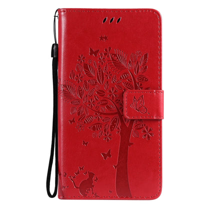 For Samsung Galaxy A32 5G Tree & Cat Pattern Pressed Printing Horizontal Flip PU Leather Case with Holder & Card Slots & Wallet & Lanyard(Red) - Galaxy Phone Cases by imak | Online Shopping UK | buy2fix