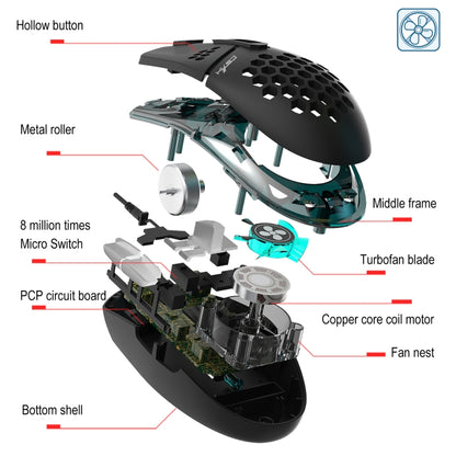 HXSJ J400 6 Keys 8000DPI RGB Light Fan Cooling Gaming Wired Mouse - Wired Mice by HXSJ | Online Shopping UK | buy2fix