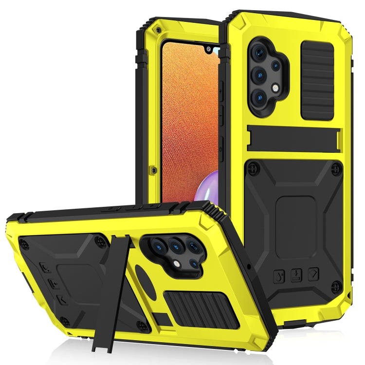 For Samsung Galaxy A32 4G R-JUST Waterproof Shockproof Dustproof Metal + Silicone Protective Case with Holder(Yellow) - Galaxy Phone Cases by R-JUST | Online Shopping UK | buy2fix