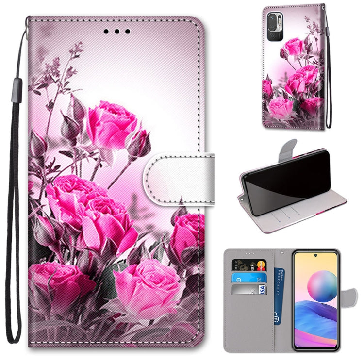 For Xiaomi Redmi Note 10 5G Coloured Drawing Cross Texture Horizontal Flip PU Leather Case with Holder & Card Slots & Wallet & Lanyard(Wild Rose) - Xiaomi Cases by buy2fix | Online Shopping UK | buy2fix