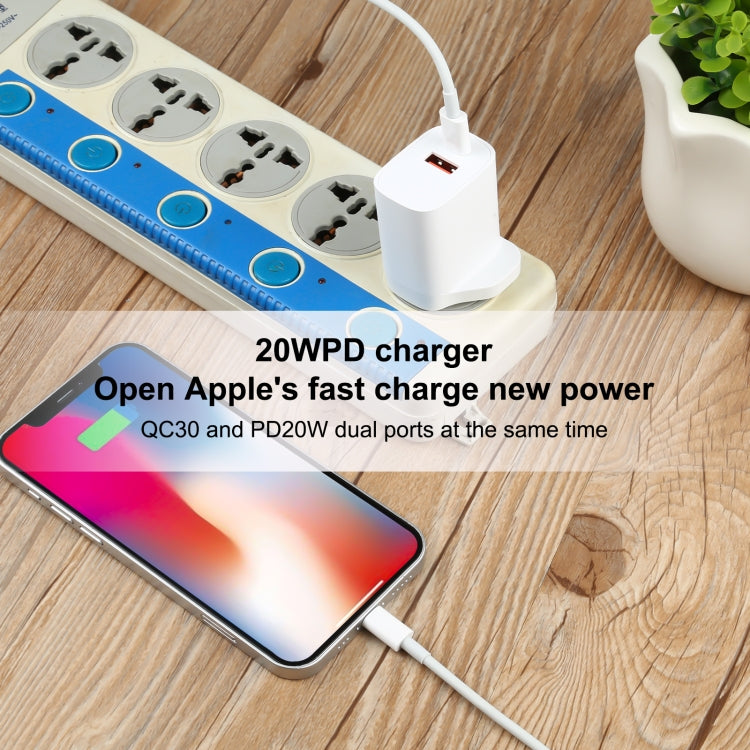 E087 20W USB-C / Type-C + USB Ports Charger with 100W Type-C to 8 Pin Fast Charging Cable 1m, UK Plug - USB Charger by buy2fix | Online Shopping UK | buy2fix