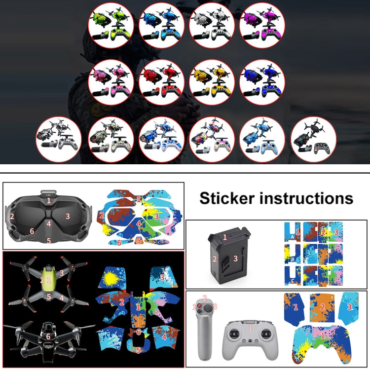 FPV-TZ-SF 4 in 1 Waterproof Anti-Scratch Decal Skin Wrap Stickers Personalized Film Kits for DJI FPV Drone & Goggles V2 & Remote Control & Rocker(Black Pattern) - DJI & GoPro Accessories by buy2fix | Online Shopping UK | buy2fix