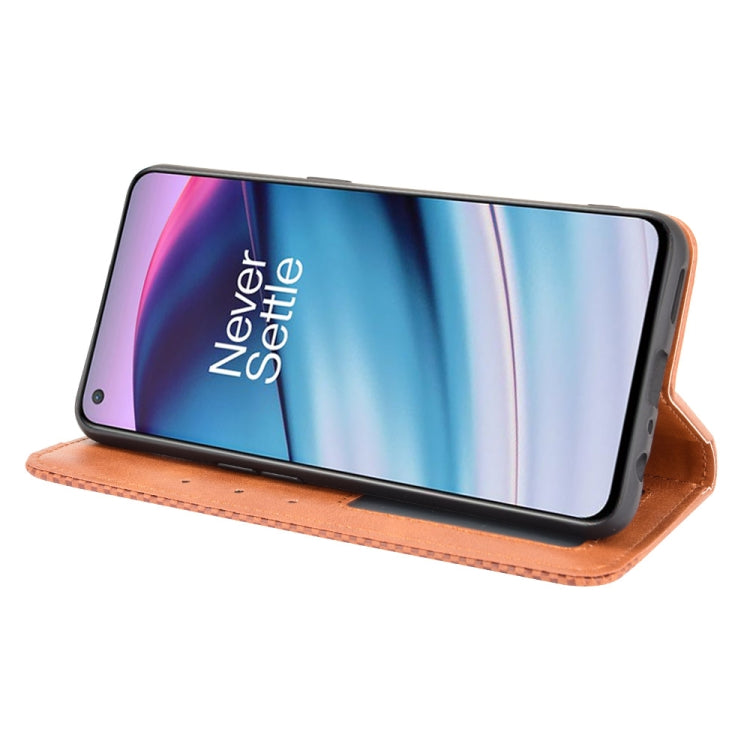 For OnePlus Nord CE 5G Magnetic Buckle Retro Crazy Horse Texture Horizontal Flip Leather Case with Holder & Card Slots & Photo Frame(Brown) - OnePlus Cases by buy2fix | Online Shopping UK | buy2fix