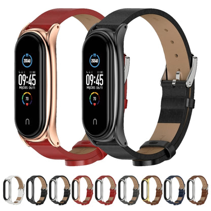 For Xiaomi Mi Band 6 / 5 / 4 / 3 Mijobs Metal Case Crazy Horse Texture PU Microfiber Plus Watch Band(Black Silver) - Watch Bands by MIJOBS | Online Shopping UK | buy2fix