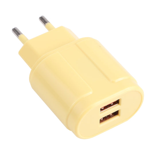 13-22 2.1A Dual USB Macarons Travel Charger, EU Plug(Yellow) - Mobile Accessories by buy2fix | Online Shopping UK | buy2fix