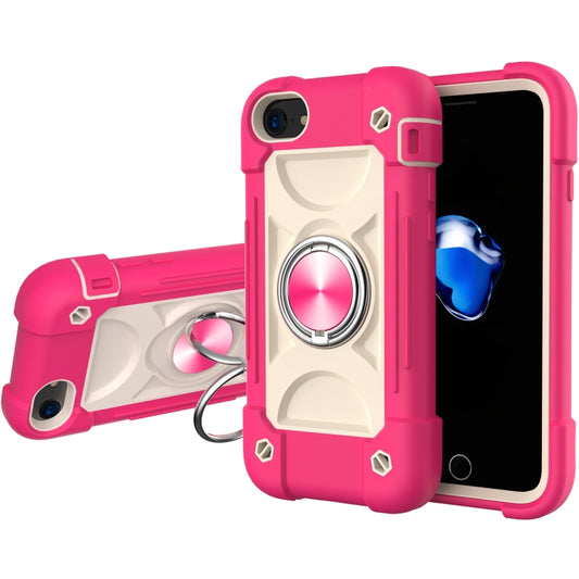 Shockproof Silicone + PC Protective Case with Dual-Ring Holder For iPhone 6/6s/7/8/SE 2022 / SE 2020(Rose Red) - iPhone SE 2022 / 2020 / 8 / 7 Cases by buy2fix | Online Shopping UK | buy2fix