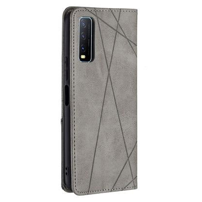 For vivo Y20 Rhombus Texture Horizontal Flip Magnetic Leather Case with Holder & Card Slots(Grey) - OPPO & vivo Accessories by buy2fix | Online Shopping UK | buy2fix