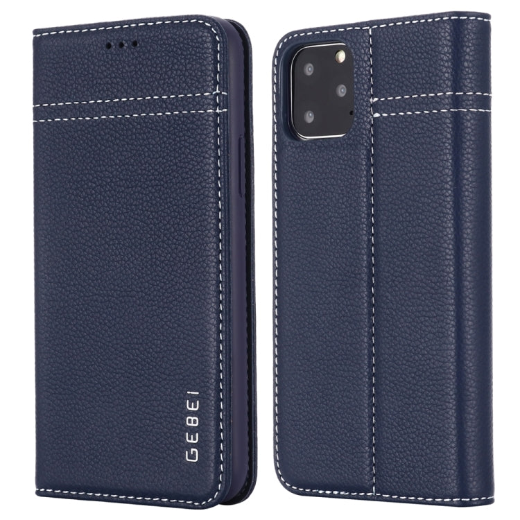 For iPhone 11 Pro GEBEI Top-grain Leather Horizontal Flip Protective Case with Holder & Card Slots(Blue) - iPhone 11 Pro Cases by GEBEI | Online Shopping UK | buy2fix