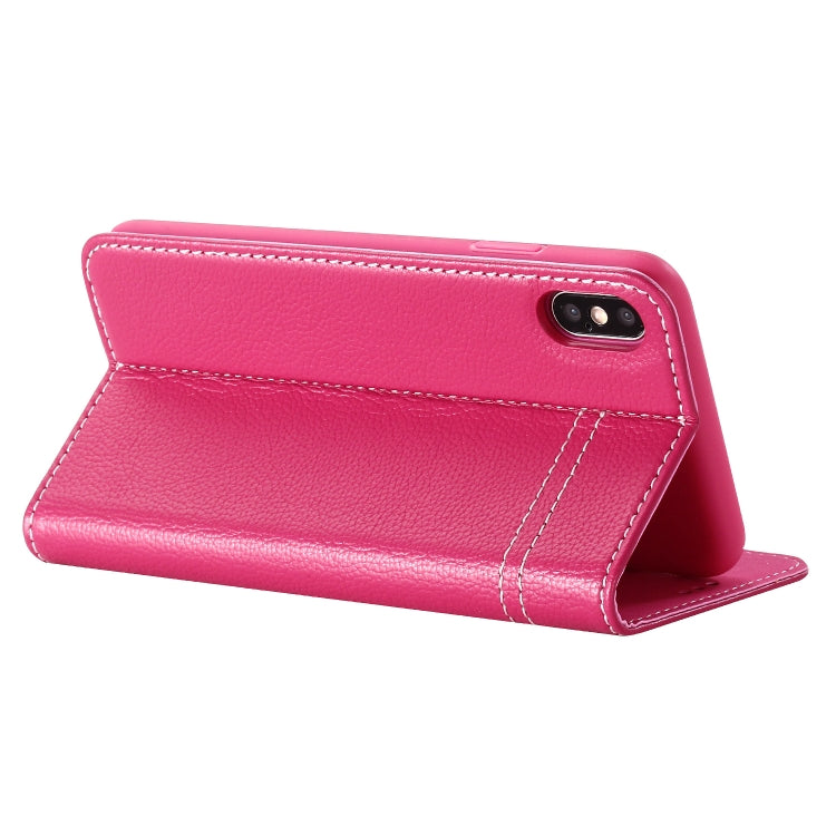 For iPhone XR GEBEI Top-grain Leather Horizontal Flip Protective Case with Holder & Card Slots(Rose Red) - More iPhone Cases by GEBEI | Online Shopping UK | buy2fix