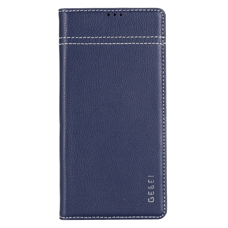 For Galaxy Note 10  GEBEI Top-grain Leather Horizontal Flip Protective Case with Holder & Card Slots(Blue) - Galaxy Phone Cases by GEBEI | Online Shopping UK | buy2fix