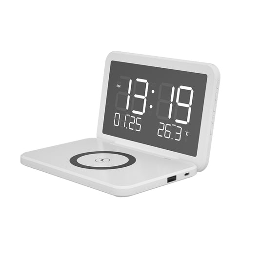 SY-118 15W Foldable Mirror Surface Perpetual Desk Calendar Clock Wireless Charger with Alarm Clock & Three-level Brightness Adjustable Function(White) - Apple Accessories by buy2fix | Online Shopping UK | buy2fix