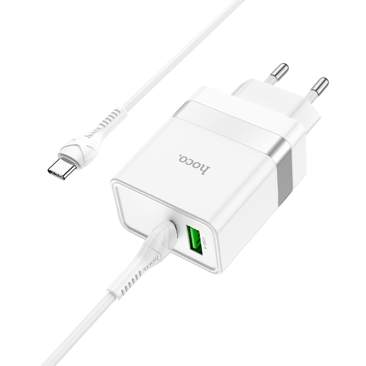 hoco N21 PD 30W Type-C / USB-C + QC 3.0 USB Mini Fast Charger with Type-C / USB-C to Type-C / USB-C Data Cable , EU Plug(White) - Mobile Accessories by hoco | Online Shopping UK | buy2fix