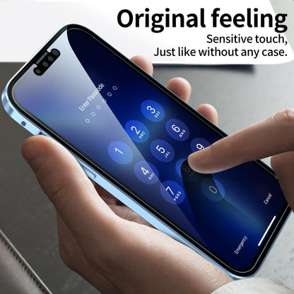 For iPhone 13 Pro HD Magnetic Metal Frame Double-sided Tempered Glass Phone Case (Sierra Blue) - Apple Accessories by buy2fix | Online Shopping UK | buy2fix