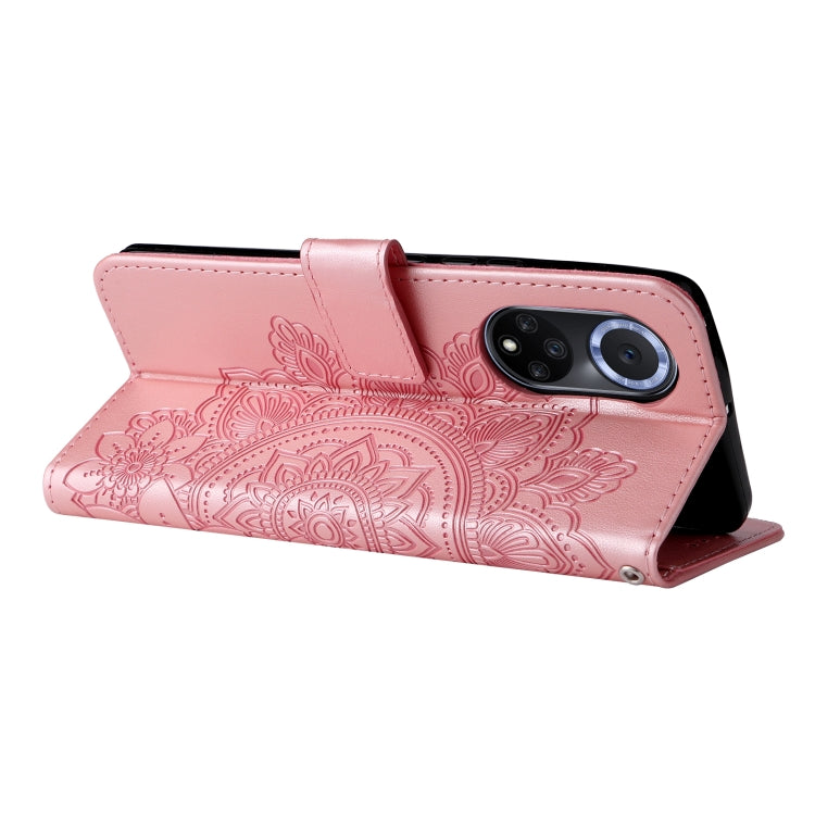 For Huawei nova 9 / Honor 50 7-petal Flowers Embossed Flip Leather Phone Case with Holder & Card Slots(Rose Gold) - Mobile Accessories by buy2fix | Online Shopping UK | buy2fix