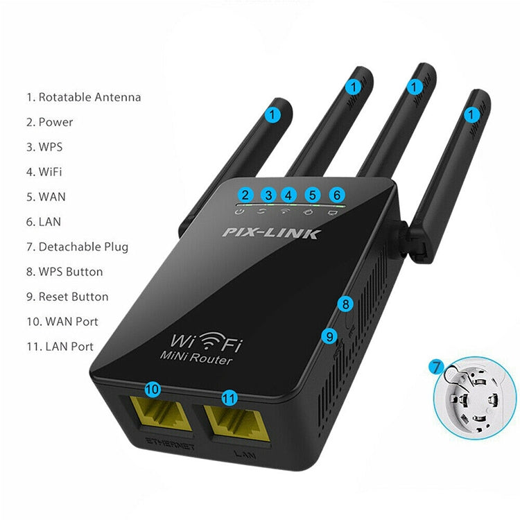 Wireless Smart WiFi Router Repeater with 4 WiFi Antennas, Plug Specification:EU Plug(Black) - Wireless Routers by buy2fix | Online Shopping UK | buy2fix