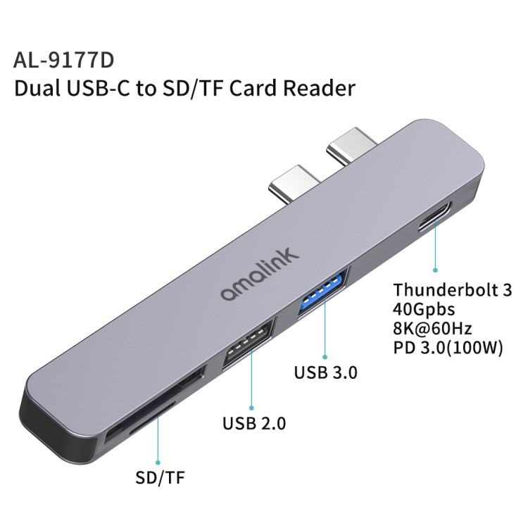 amalink 9177D Dual Type-C / USB-C to SD/TF Card Reader(Grey) - Computer & Networking by amalink | Online Shopping UK | buy2fix