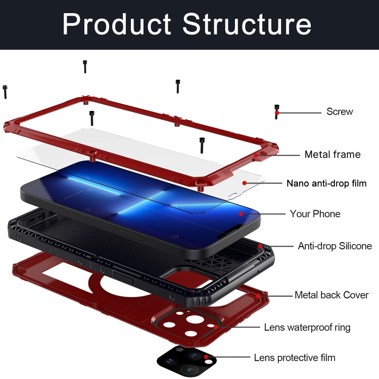 For iPhone 13 Pro Max Shockproof Waterproof Dustproof Metal + Silicone Phone Case with Screen Protector (Red) - iPhone 13 Pro Max Cases by buy2fix | Online Shopping UK | buy2fix