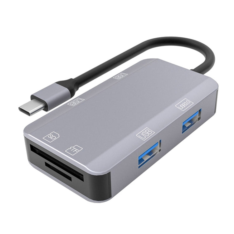 NK-3049H 6 in 1 USB-C / Type-C to TF / SD Card Slot + USB 3.0 + 3 USB 2.0 Female Adapter(Space Grey) - Computer & Networking by buy2fix | Online Shopping UK | buy2fix