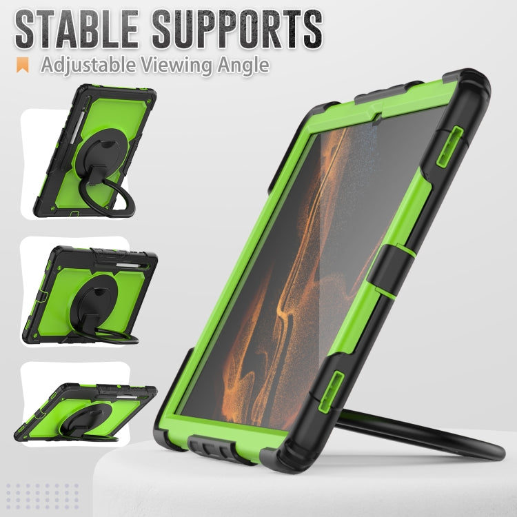 For Samsung Galaxy Tab S8 Ultra Shoulder Strap Silicone + PC Tablet Case(Yellow Green) - Galaxy Tab S8 Ultra Cases by buy2fix | Online Shopping UK | buy2fix