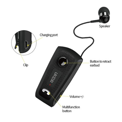 UKELILI UK-E20 DSP Noise Reduction Lavalier Pull Cable Bluetooth Earphone with Vibration(Black) - Bluetooth Earphone by UKELILI | Online Shopping UK | buy2fix