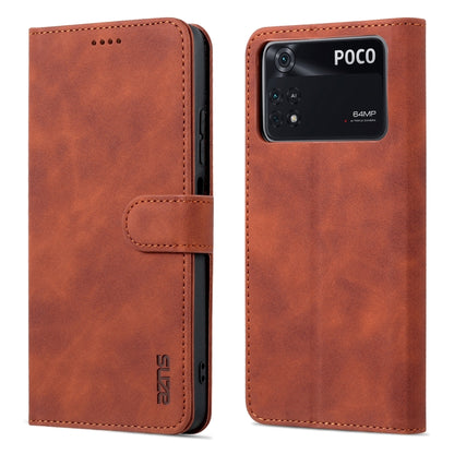 For Xiaomi Poco M4 Pro 4G AZNS Skin Feel Calf Texture Flip Leather Phone Case(Brown) - Xiaomi Cases by AZNS | Online Shopping UK | buy2fix