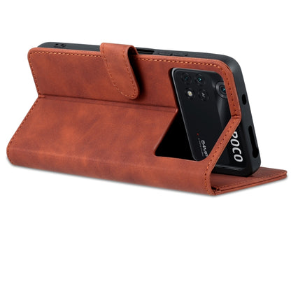 For Xiaomi Poco M4 Pro 4G AZNS Skin Feel Calf Texture Flip Leather Phone Case(Brown) - Xiaomi Cases by AZNS | Online Shopping UK | buy2fix