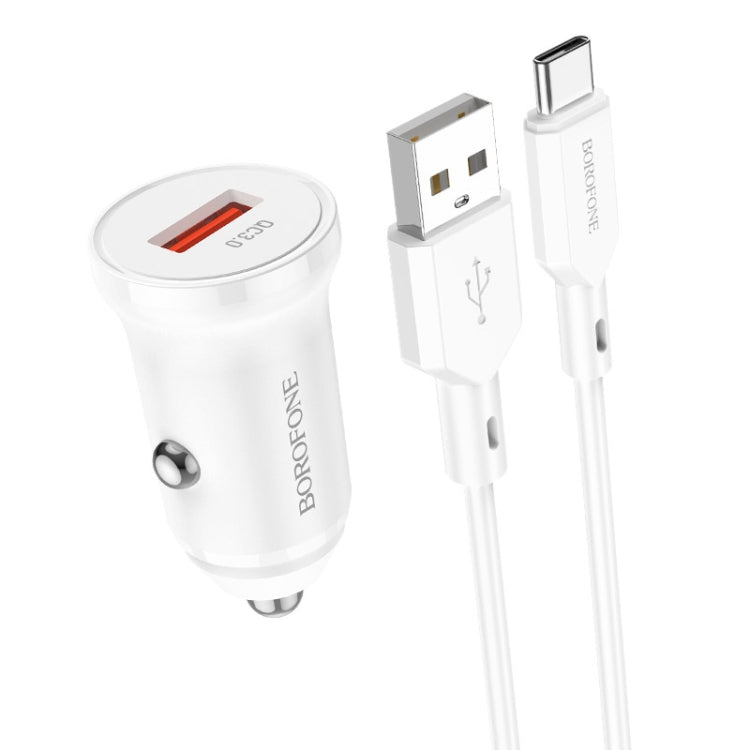 Borofone BZ18 Single USB Port QC3.0 Car Charger with Type-C / USB-C Charging Cable(White) - Car Charger by Borofone | Online Shopping UK | buy2fix