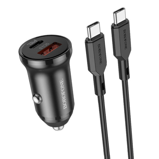 Borofone BZ18A PD20W+QC3.0 Car Charger with Type-C / USB-C to Type-C / USB-C Charging Cable(Black) - In Car by Borofone | Online Shopping UK | buy2fix
