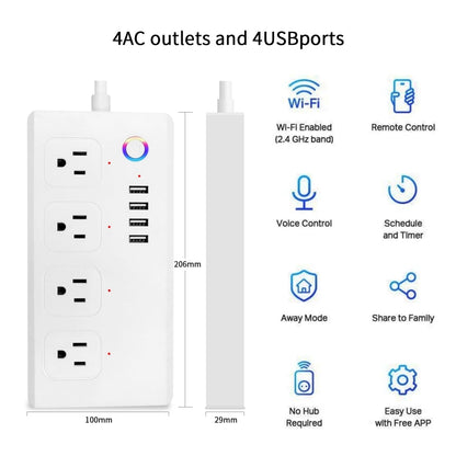 ZigBee 10A SM-SO301-U 2500W 4 Holes + 4 USB Smart Power Strip, US Plug(White) - Consumer Electronics by buy2fix | Online Shopping UK | buy2fix